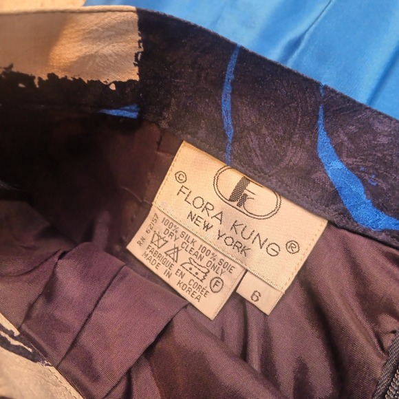 Vtg 90s 6 Flora Kung Colorful Pop Art 100% Silk Floral Skirt Shirt Luxury Office - Picture 3 of 15